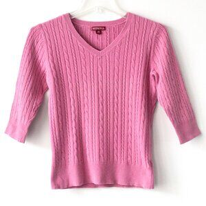 Merona Light Raspberry 3/4 Sleeve V-Neck Thin Cable Preppy Cute Sweater Small